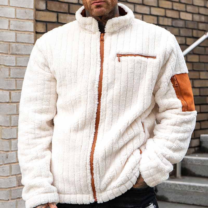 Veste en peluche à motif de collision de couleurs