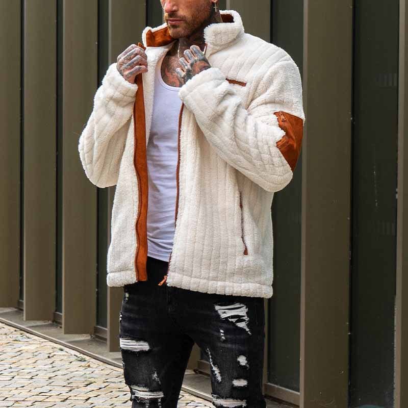 Veste en peluche à motif de collision de couleurs