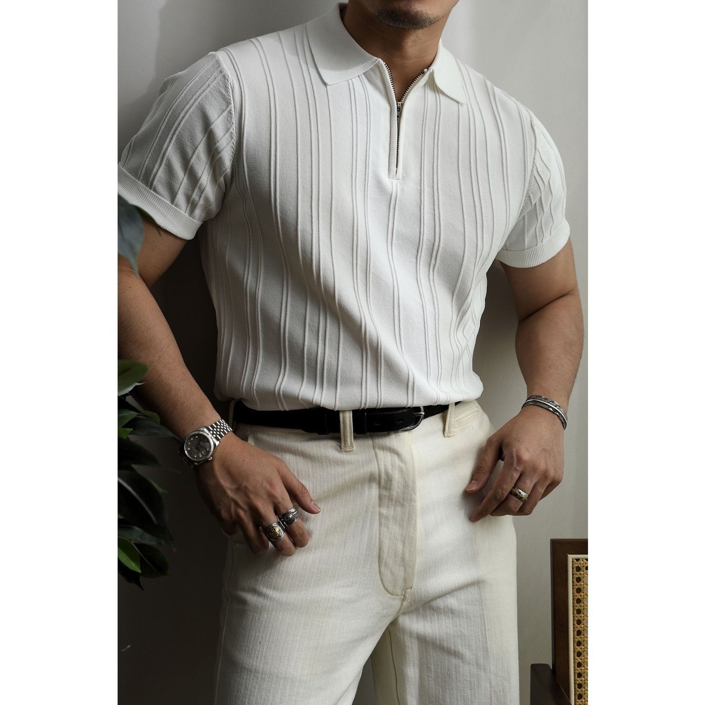 Polo Homme Décontracté à Fermeture Éclair