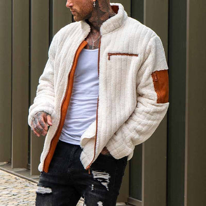 Veste en peluche à motif de collision de couleurs
