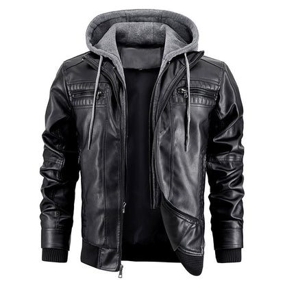 Veste en cuir PU avec capuche pour homme