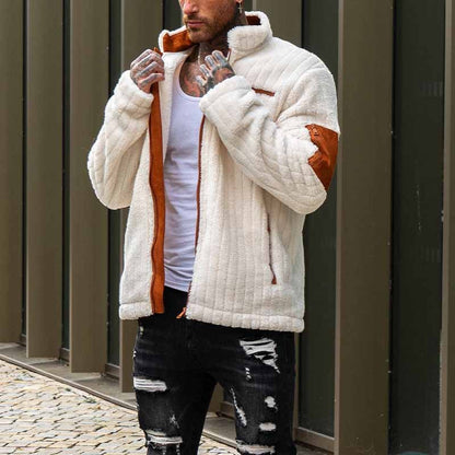 Veste en peluche à motif de collision de couleurs