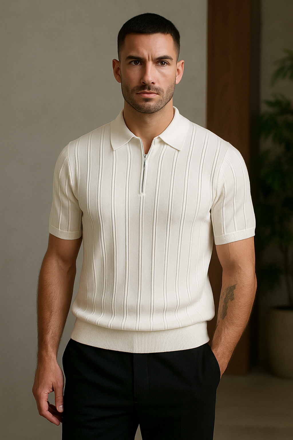 Polo Homme Décontracté à Fermeture Éclair
