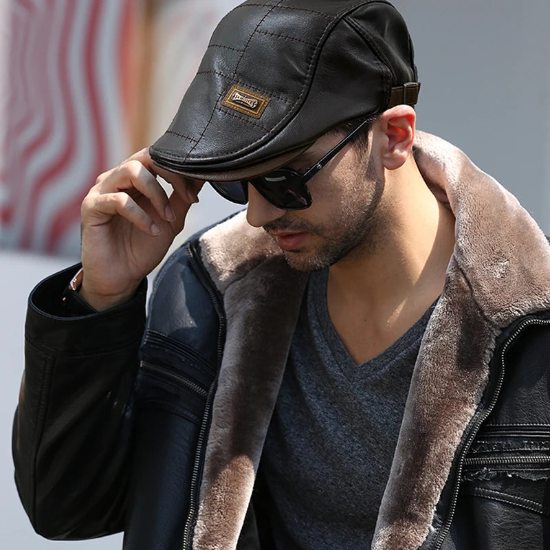 Béret rétro en cuir
