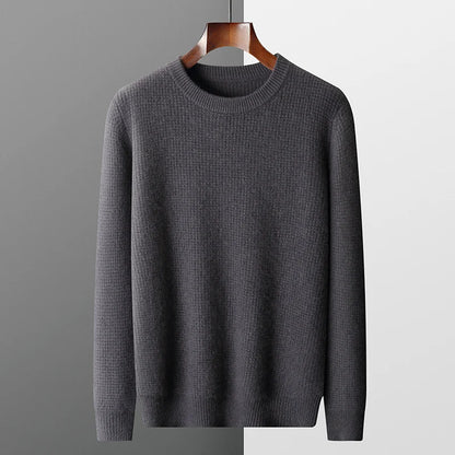 Autumn and winter 100% merino wool men's O neck sweater thick jacquard loose business casual knit pullover loose warm shirt top