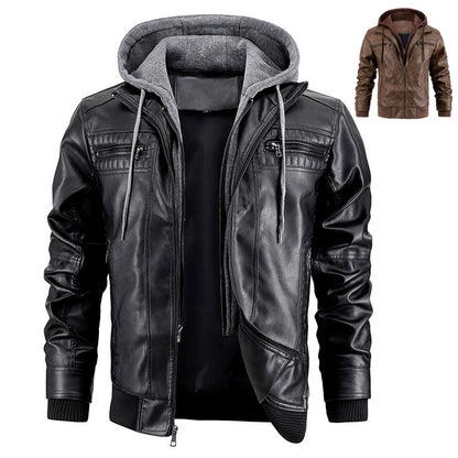 Veste en cuir PU avec capuche pour homme