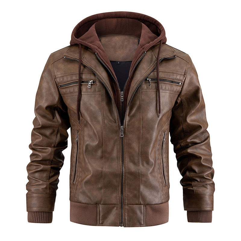 Veste en cuir PU avec capuche pour homme